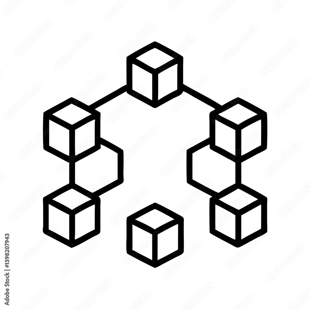 Blockchain technology network diagram with cubes and connections vector design Blockchain technology network diagram with cubes and connections vector design