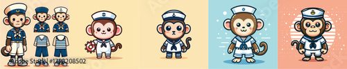 collection of cute monkey vectors in sailor costumes
