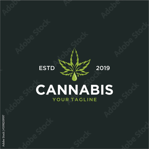 Pixel Art Cannabis Leaf Logo Design on Dark Green Background