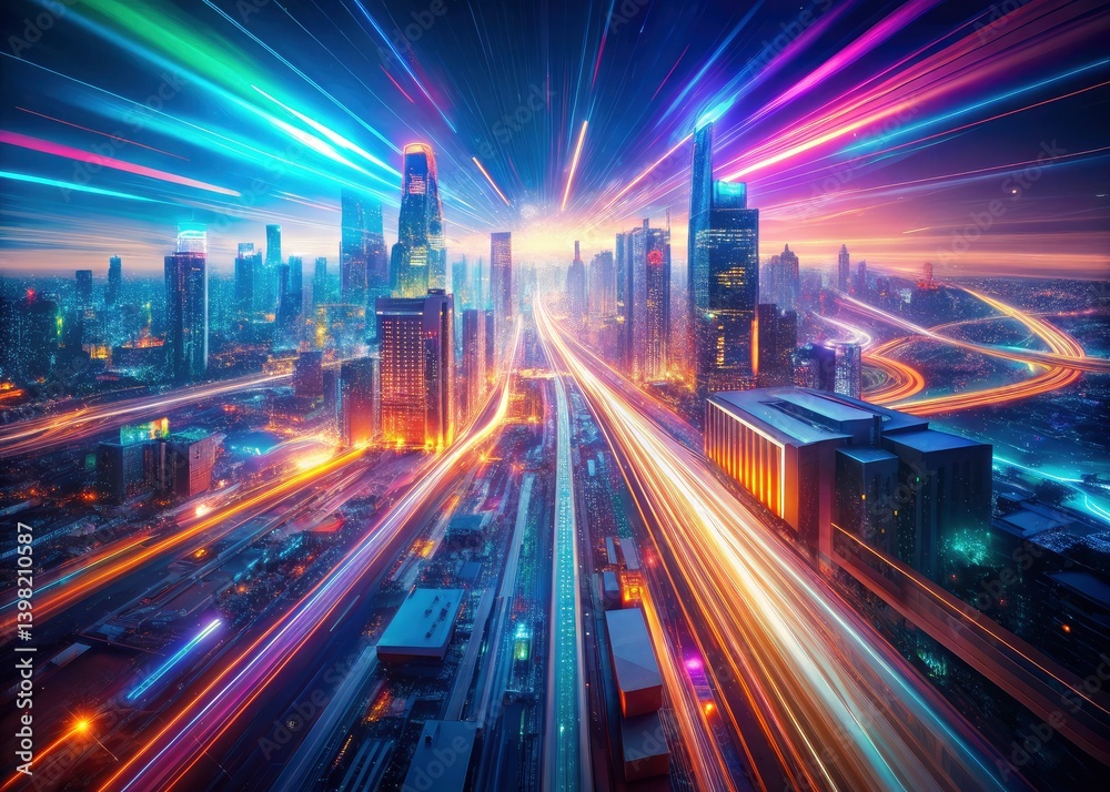 Fototapeta premium Glowing Lines Bokeh Abstract Background Aerial Photography Wallpaper