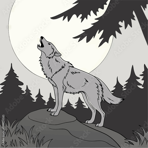 Wolf Howling At Moonlit Night