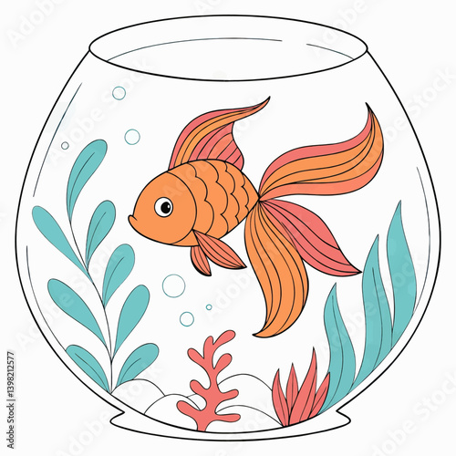 Cute Cartoon Goldfish In Fish Bowl