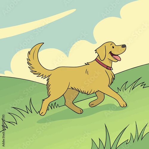 Cute Golden Retriever Cartoon Running_ Simple Dog Art