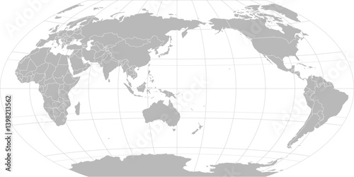World vector map with country boundaries and graticules in Asia-Pacific view (Winkel Tripel projection, PPT-compatible & fully editable)