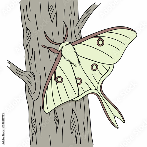 Luna Moth On Tree Illustration