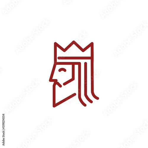 Profile of King with Crown: Line Art Illustration