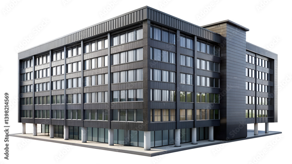 Sleek black concrete office building with modern architecture, isolated on transparent background in high-resolution PNG format for design and visualization
Sleek black concrete office building with modern architecture, isolated on transparent background in high-resolution PNG format for design and visualization