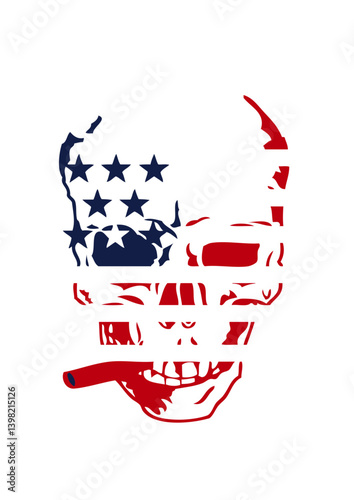 Tete de mort drapeau americain crane cigare