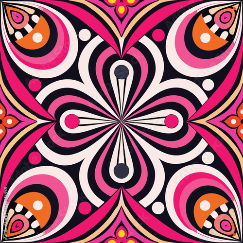 Retro Pop Art Seamless Pattern in Pink, Black & White 
