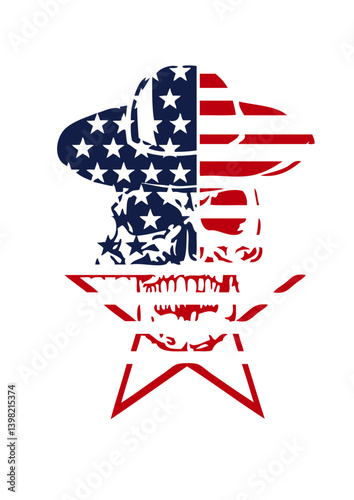 Tete de mort americaine chapeau americain crane etoile