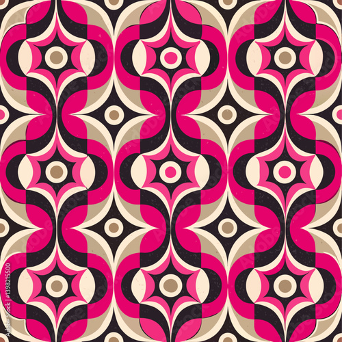 Retro Pop Art Seamless Pattern in Pink, Black & White 
