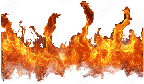 Fiery flames vector, blaze cutout png, realistic burning fire, lined flame shapes, hot flame elements for graphic use, transparent fire background