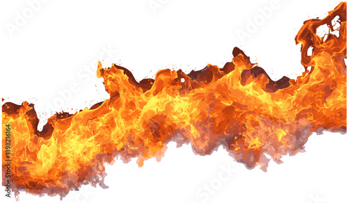 Realistic fire blaze, vector fiery flames, blazing burn cutout png, flame effect on transparent background, isolated fire elements for visual design