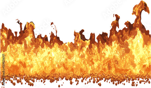 Vector fire design, rising flame row, burning line with space, abstract fire motion, flame effect background, red fire strip, blazing heat element illustration