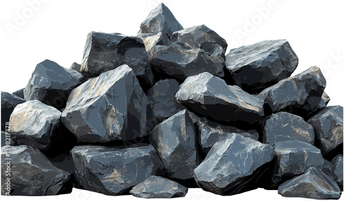 Vector rocky terrain with black boulders, stone pile, rugged geology, outdoor stone formation, rocky ground, landscape rocks, natural rock surface, textured stones,