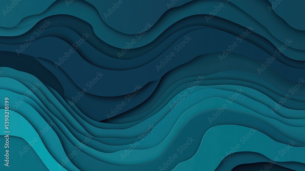 Abstract paper cut background in blue tones, multilayered wavy forms Abstract paper cut background in blue tones, multilayered wavy forms