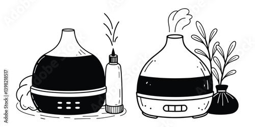 Cedarwood Essential Oil Diffuser in a wood or glass bottle containing liquid, placed next to various bottles of oil, vinegar, and medicine in a chemistry setting