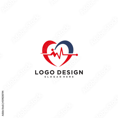 Red And Blue Heartbeat Logo Design