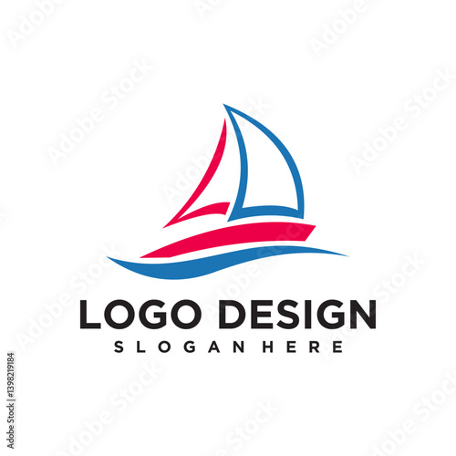 Red And Blue Sailboat Logo Design On White Background