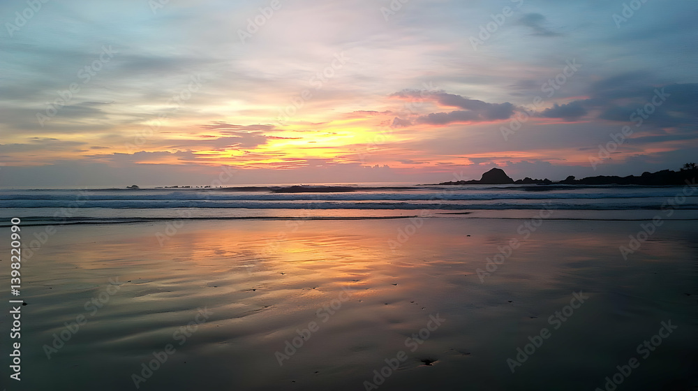 Sunset Beach Scene With Reflections Sunset Beach Scene With Reflections