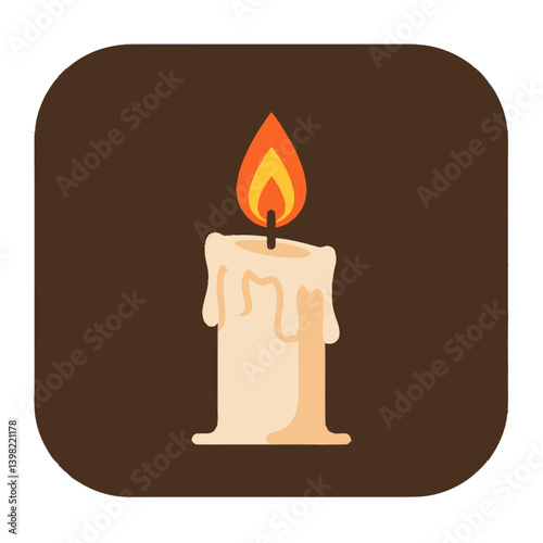 Single Lit Candle with Dripping Wax on Dark Rounded Square