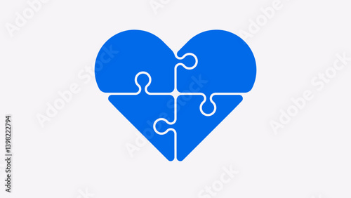 Puzzle pieces in the shape of a heart isolated. Vector illustration. Jigsaw puzzle game. Blue color.