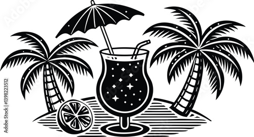 Tropical Cocktail Illustration Beach Paradise