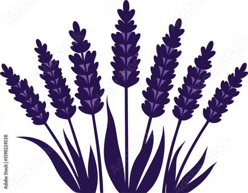 Beautiful flower lavender with stem silhouette black vector illustration