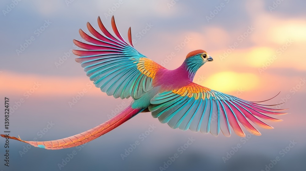 Obraz premium Bird in flight, majestic wings soaring through the expansive sky