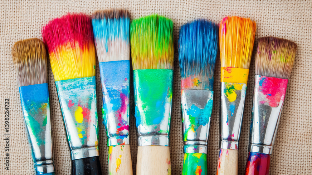 Fototapeta premium Vibrant paintbrushes showcasing bright colors for artists Generative AI