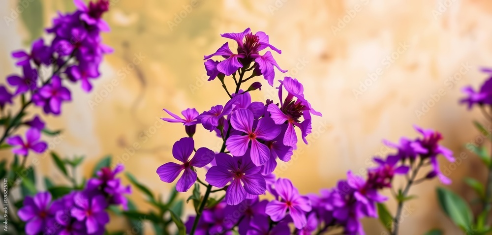 Fototapeta premium Vibrant purple flowers against a matching wallpaper backdrop, flower wallpaper, elegance