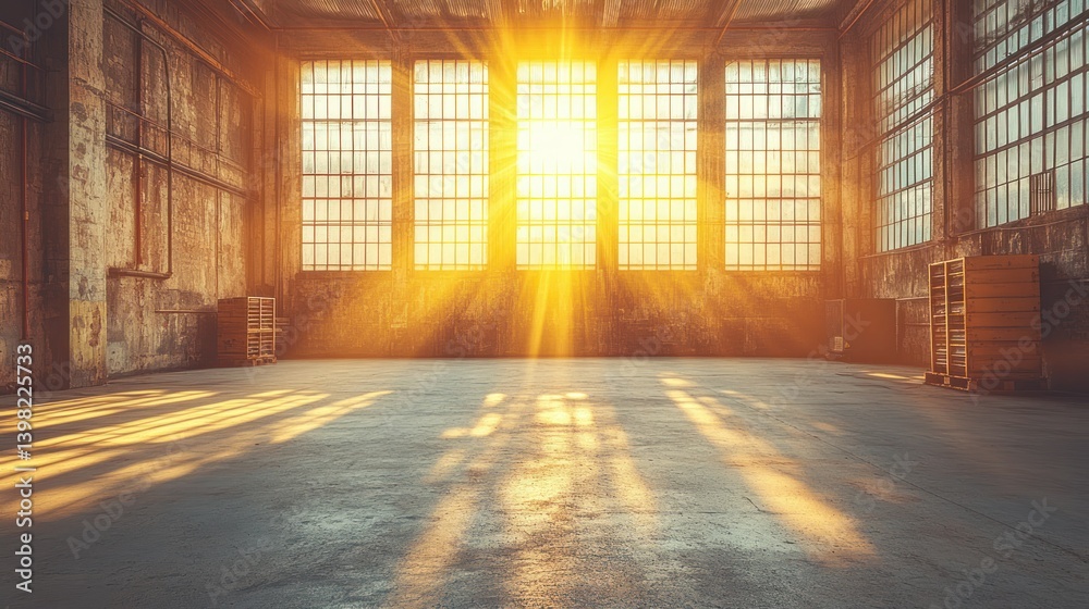 Sunbeams flood empty industrial space Sunbeams flood empty industrial space