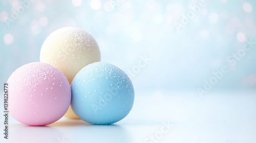 Pastel-colored, snowy decorative balls