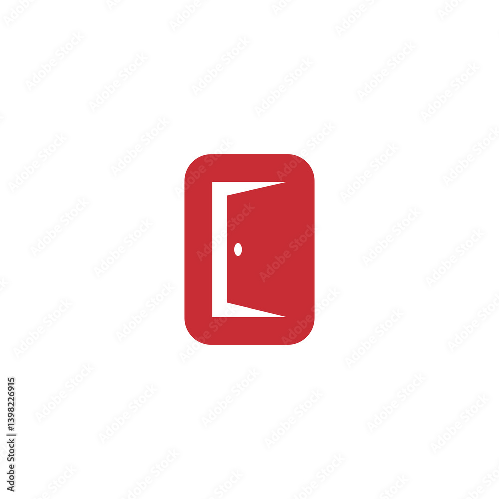 Red Open Door Icon Minimalist Graphic Design Red Open Door Icon Minimalist Graphic Design