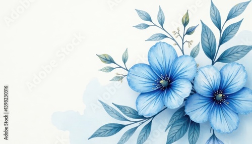 Subtle blue floral watercolor bouquet, soft hues Artistic botanical painting , aquarelle, spring