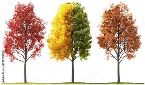 Autumnal large trees, vibrant maple leaf colors, seasonal cutout vector, autumn colors trees, vibrant autumn leaves, fall trees, colorful autumn trees, seasonal nature design