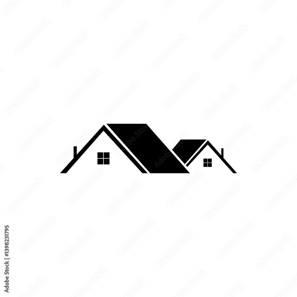 Simple Black and White Illustration of Two House Roofs Simple Black and White Illustration of Two House Roofs