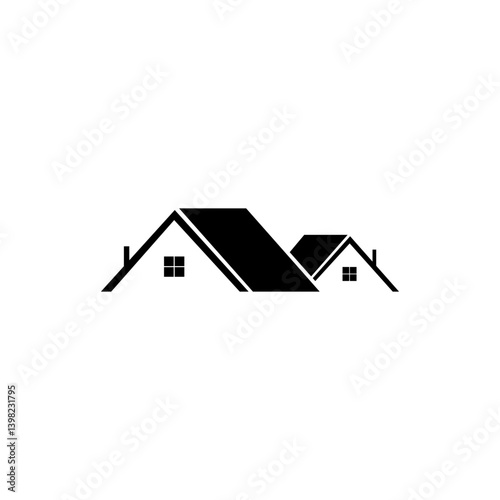 Simple Black and White Illustration of Two House Roofs