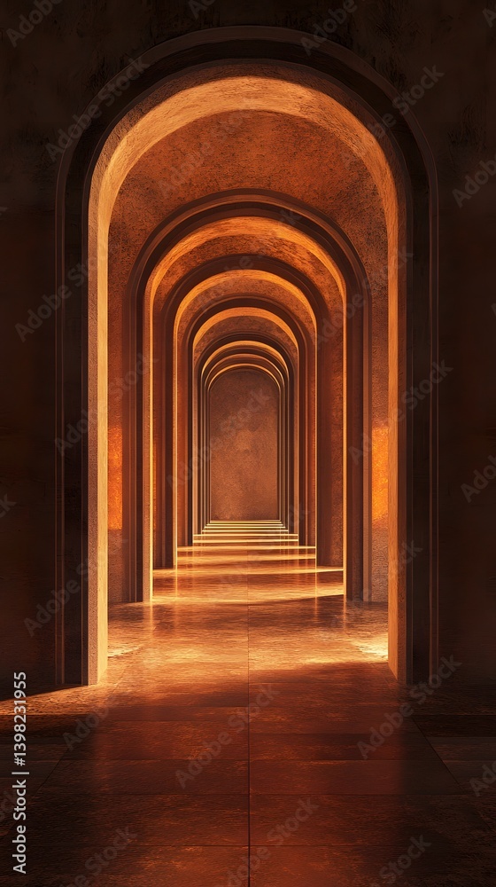 Fototapeta premium Golden arched hallway interior