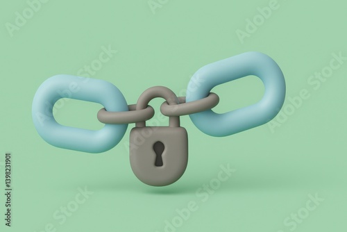 Import Tariffs trade impact concept. Digital lock and chain illustration on a green background.