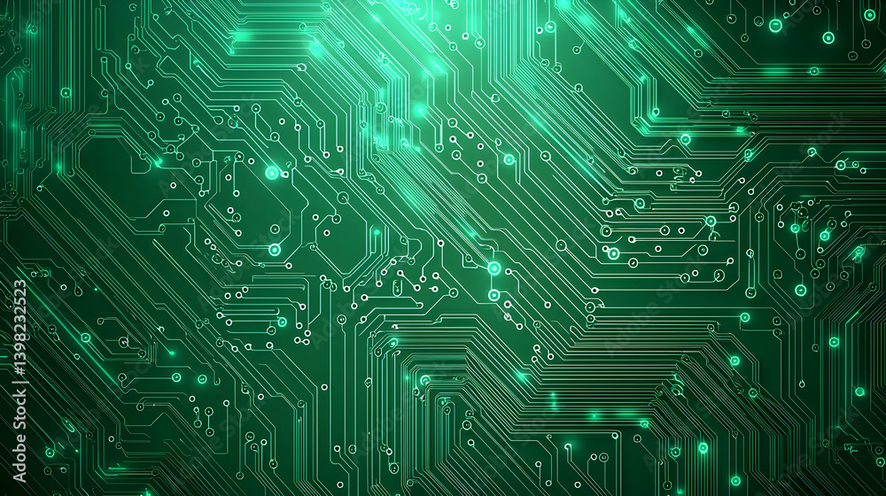 Abstract Glowing Green Circuit Board Background