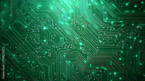Obraz na płótnie Abstract Glowing Green Circuit Board Background w salonie