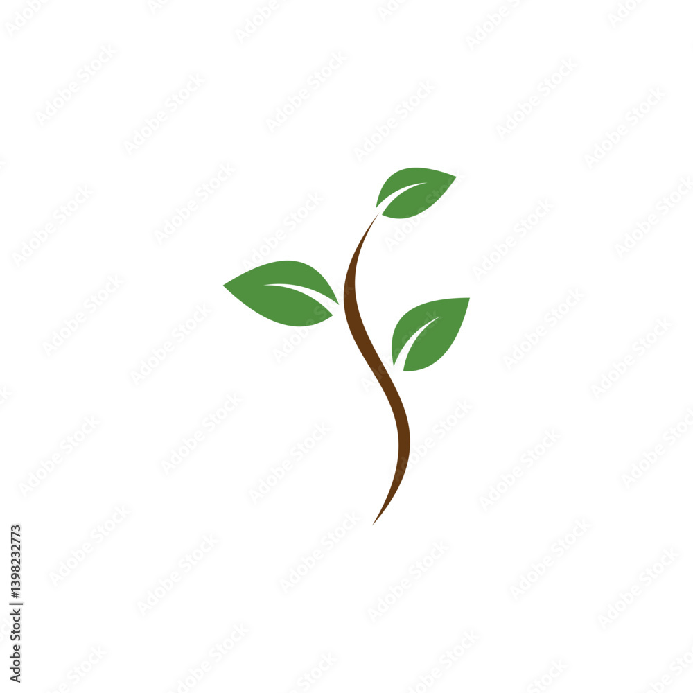 Simple Green Plant Illustration with Brown Stem Simple Green Plant Illustration with Brown Stem