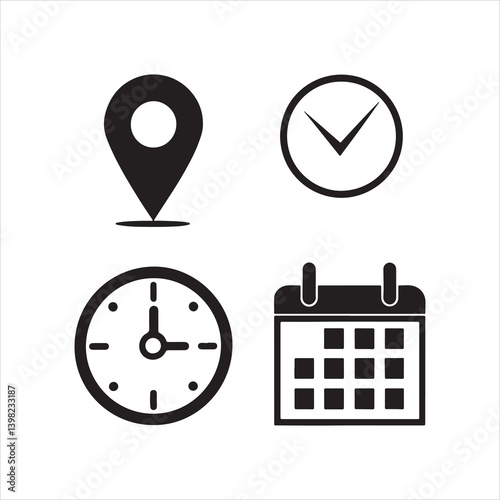 Date, Time, Address icon set. Event icons vector.