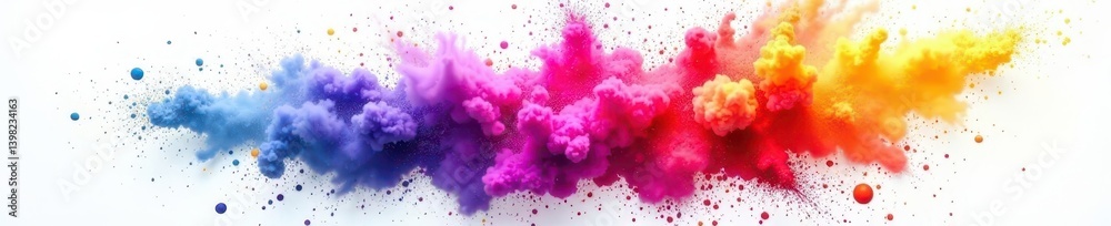 Fototapeta premium Swirling explosion of colorful Holi powder, isolated on white , stock photo, dust, colorful powder cloud