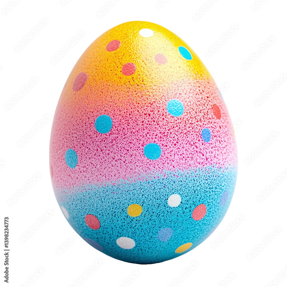 Colorful Polka Dot Egg with Yellow Pink and Blue Pattern on transparent background, cut out. Colorful Polka Dot Egg with Yellow Pink and Blue Pattern on transparent background, cut out.