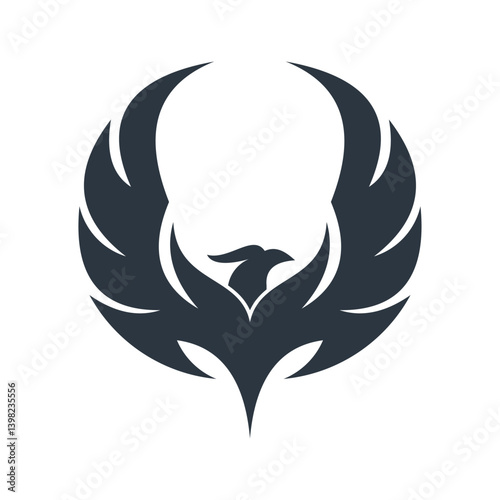 Stylized Dark Blue Phoenix Bird Logo Design