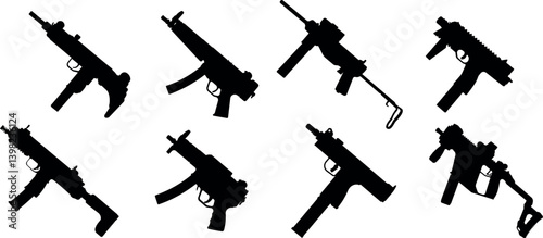Assault Rifle Silhouettes Set. Isolated on White