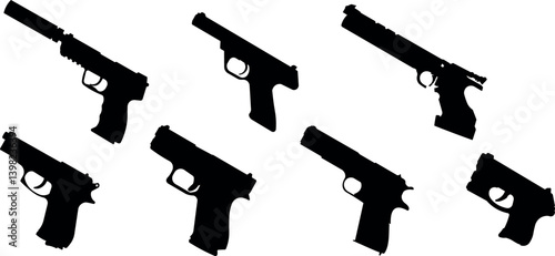 Set of Modern Handgun Silhouette Illustration Isolated on White Background
