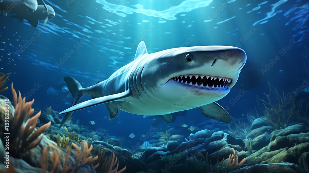 Fototapeta premium Majestic Great White Shark Underwater